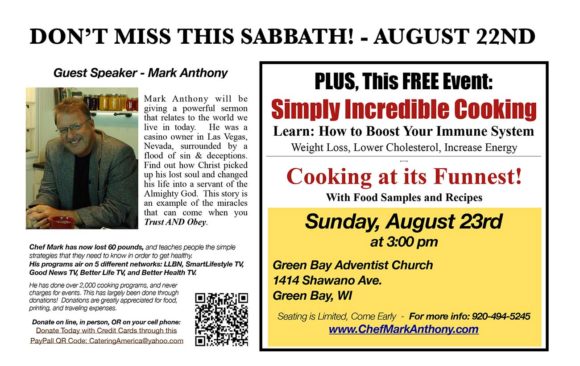 Guest Speaker Mark Anthony in Green Bay Church Sabbath August 22